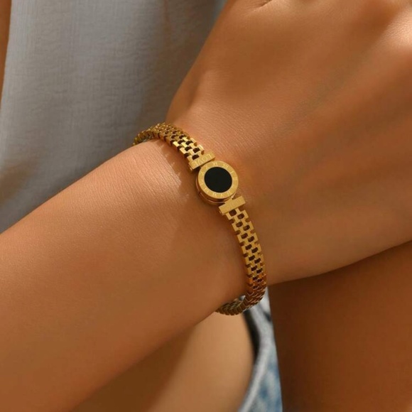 Gold Plated Stainless Steel Roman Numeral Bracelet - Picture 3 of 3